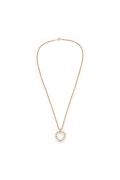 Yellow Gold Colorless Glass Heart Pendant Necklace
