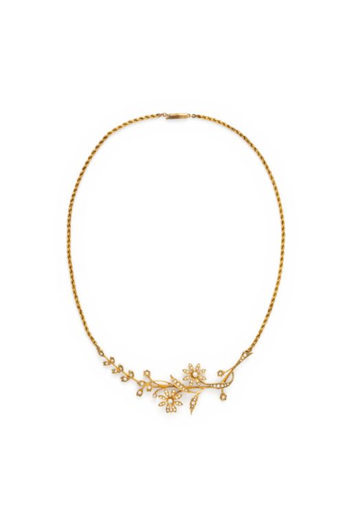 15k Yellow Gold Pearl Flower Necklace
