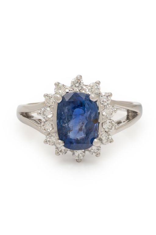 14k White Gold Sapphire and Diamond Cluster Ring