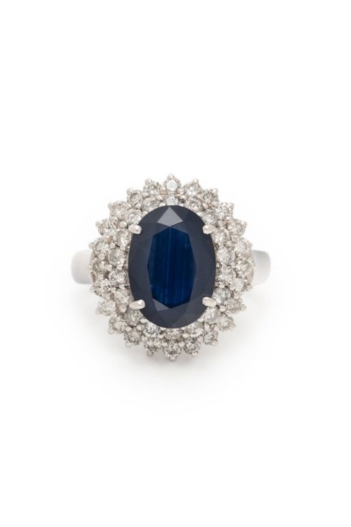 18k White Gold Sapphire and Diamond Halo Ring