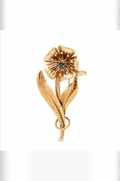 14k Yellow Gold Sapphire Flower Brooch