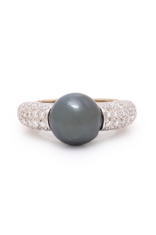 18k White Gold Pearl and Diamond Ring