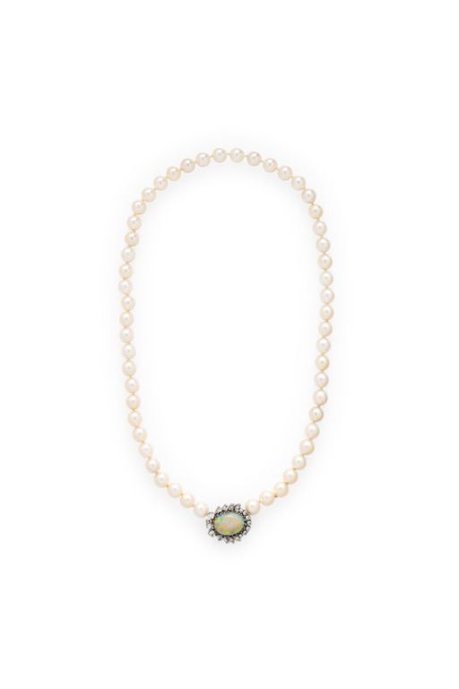 Platinum Pearl, Opal and Diamond Necklace