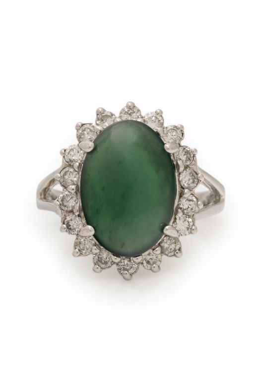14k White Gold Jade and Diamond Ring
