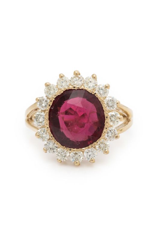 14k Yellow Gold Tourmaline and Diamond Ring