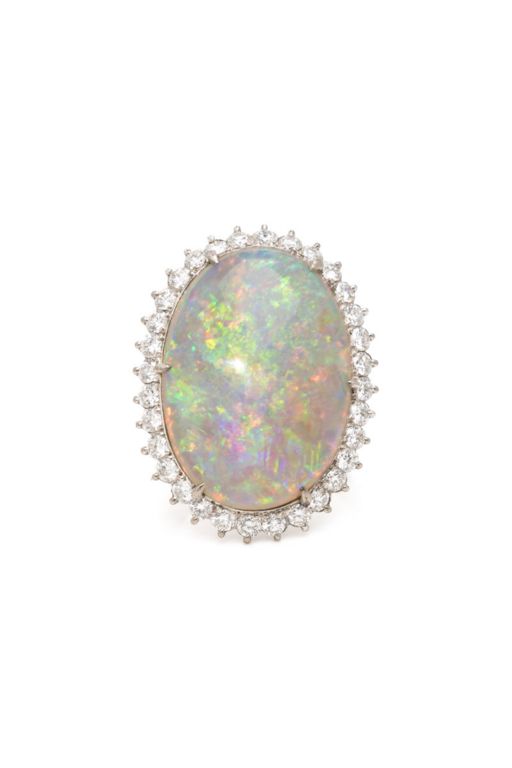 18k White Gold Opal Doublet and Diamond Ring