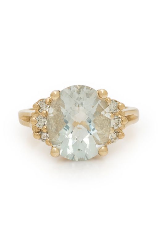 14k Yellow Gold Prasiolite and Diamond Ring