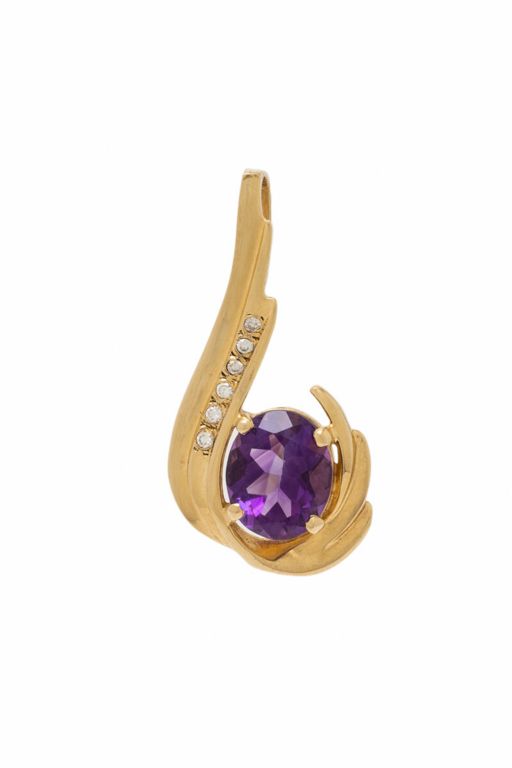 14k Yellow Gold Amethyst and Diamond Pendant