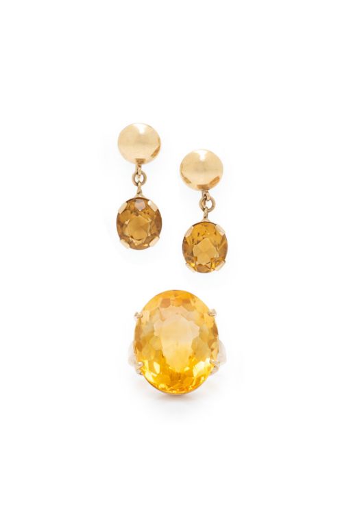14k Yellow Gold Citrine Jewelry Set