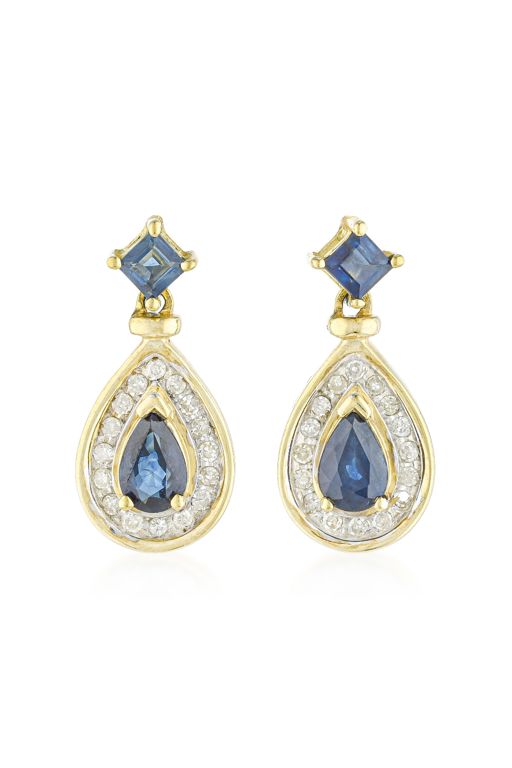 Pair of 14k Gold Sapphire and Diamond Earrings