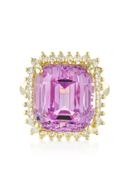 14k Gold Kunzite and Diamond Ring