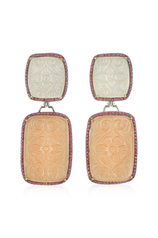 Pair of Silver, 14k Gold Multi-Gem Earrings