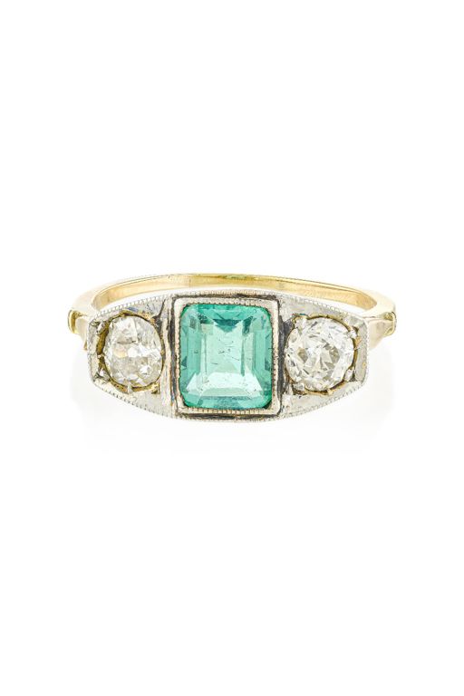 Gold and Platinum Emerald and Diamond Ring