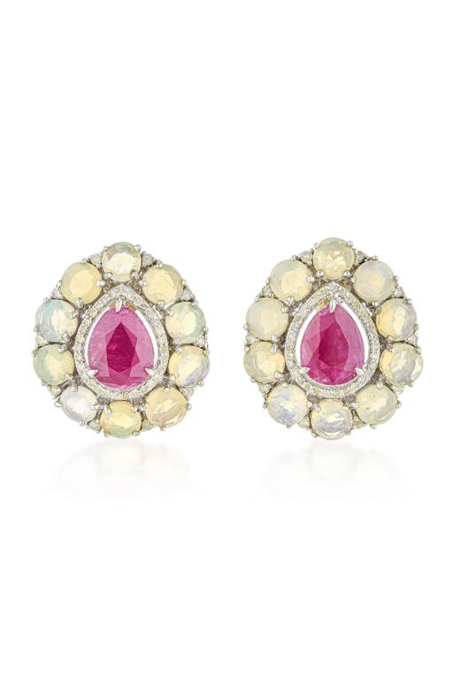 Pair of Silver, 14k Gold Multi-Gem Earrings