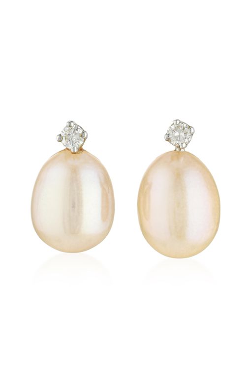 Pair of 14k Gold Pearl and Diamond Earrings