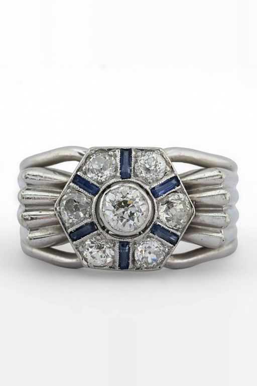 Platinum Sapphire and Diamond Ring