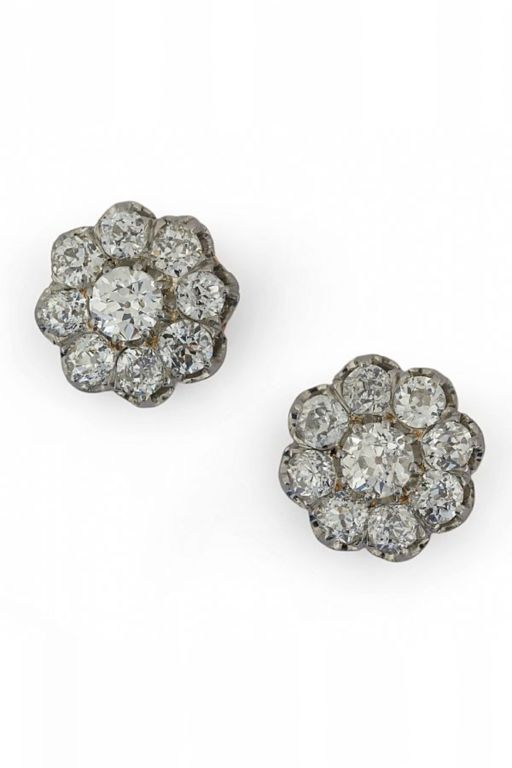 Pair of 14k Gold, Silver Diamond Earrings