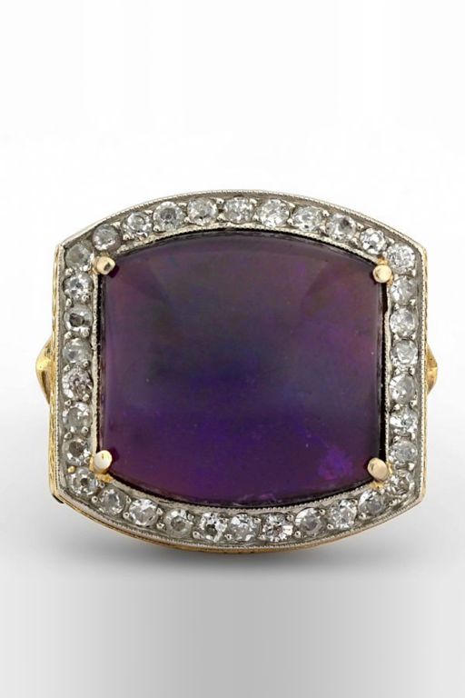 18k Gold Amethyst and Diamond Ring