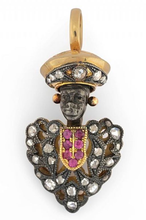 18k Gold, Silver Ruby and Diamond Pendant