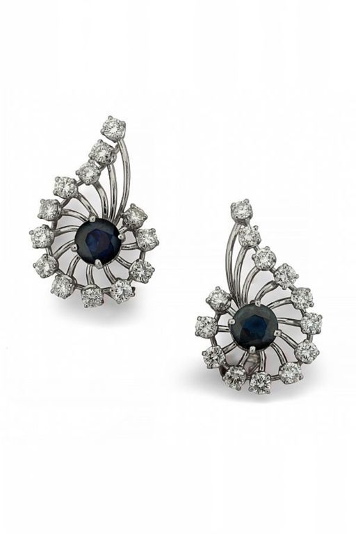 Pair of 18k Gold Sapphire and Diamond Earrings