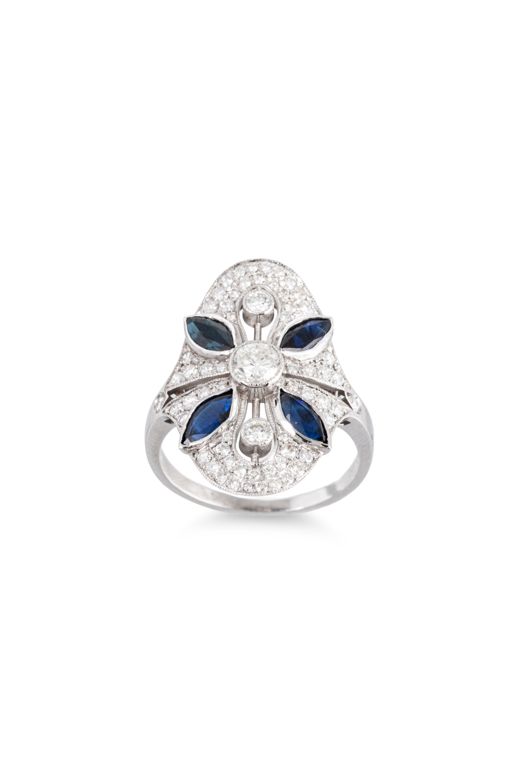 18k White Gold Diamond and Sapphire Ring