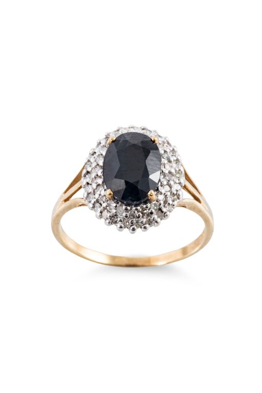 9k Yellow Gold Sapphire and Diamond Cluster Ring