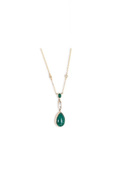9k Gold Emerald and Diamond Pendant Necklace