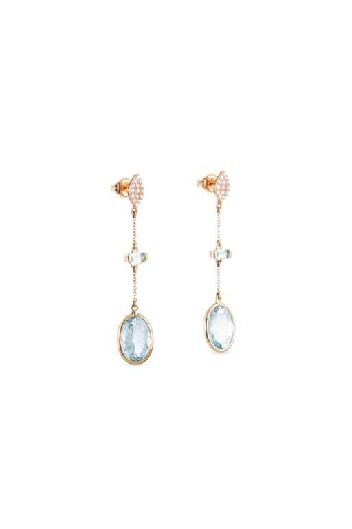 18k Gold Aquamarine, Topaz and Diamond Earrings