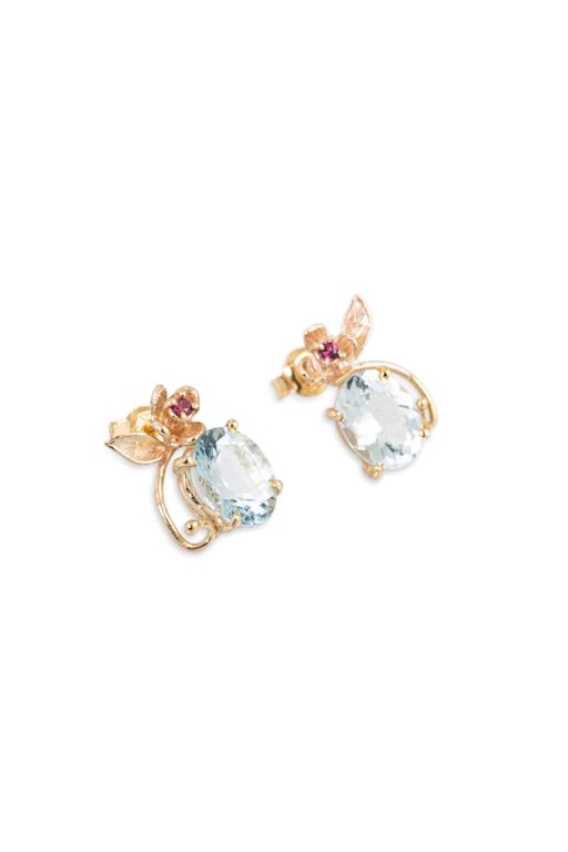 Yellow Gold Aquamarine and Sapphire Earrings