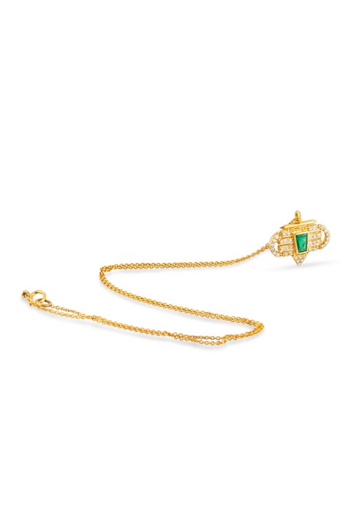 14k Gold Emerald and Diamond Pendant Necklace