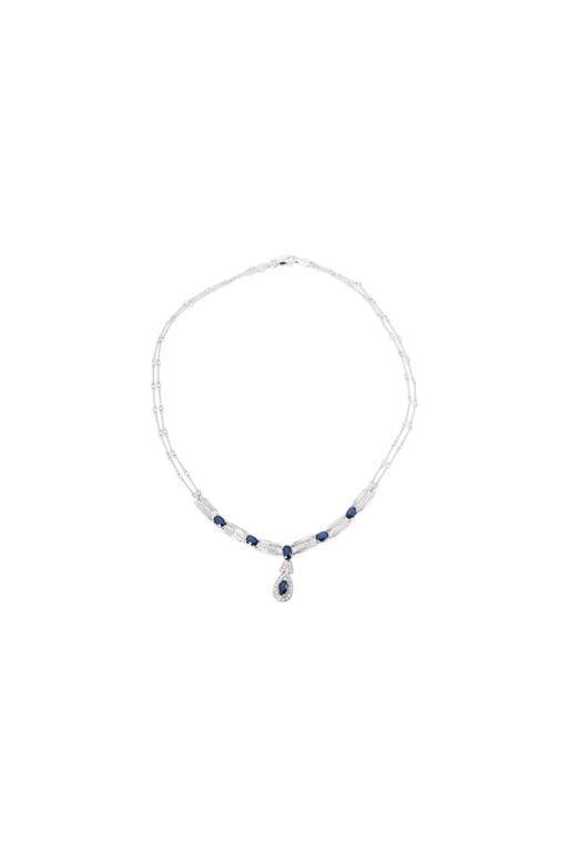 18k White Gold Diamond and Sapphire Necklace