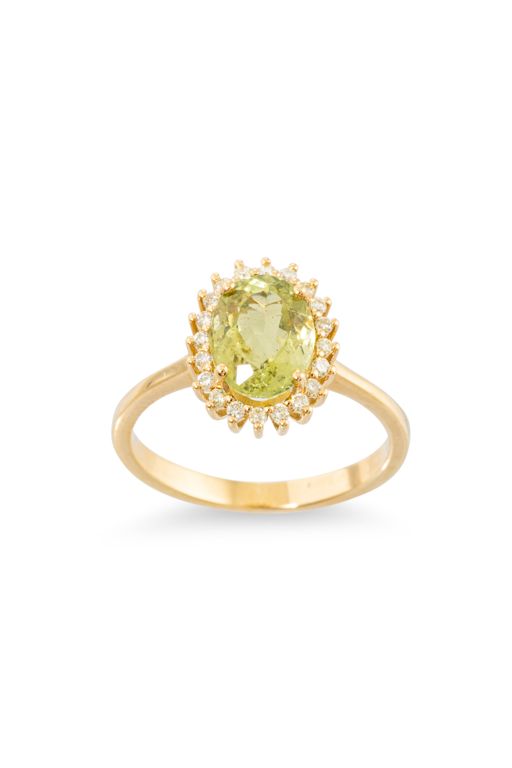 18k Yellow Gold Peridot and Diamond Cluster Ring