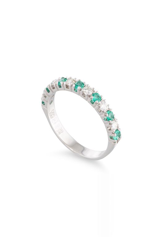 18k Gold Emerald and Diamond Half Eternity Ring