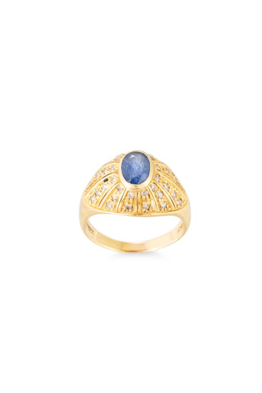 18k Yellow Gold Sapphire and Diamond Dome Ring