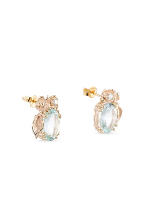 18k Gold Aquamarine and Diamond Stud Earrings