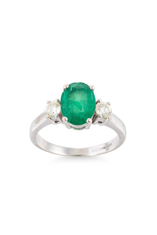 18k Yellow Gold Emerald and Diamond Ring