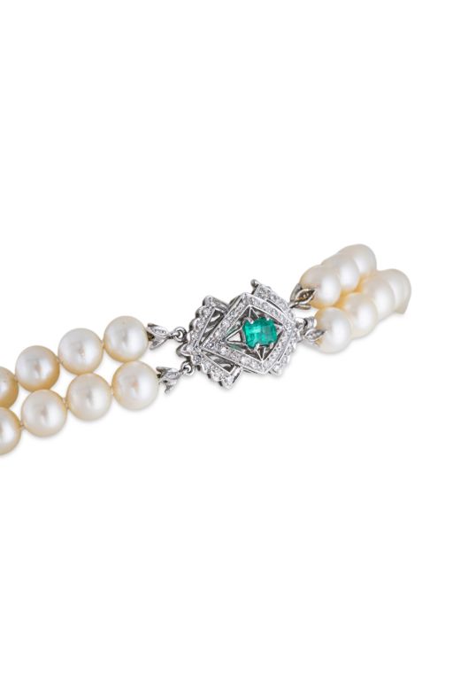 18k White Gold Pearl, Emerald and Diamond Necklace