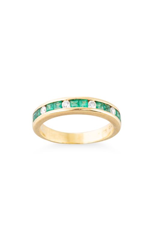 18k Gold Emerald and Diamond Half Eternity Ring