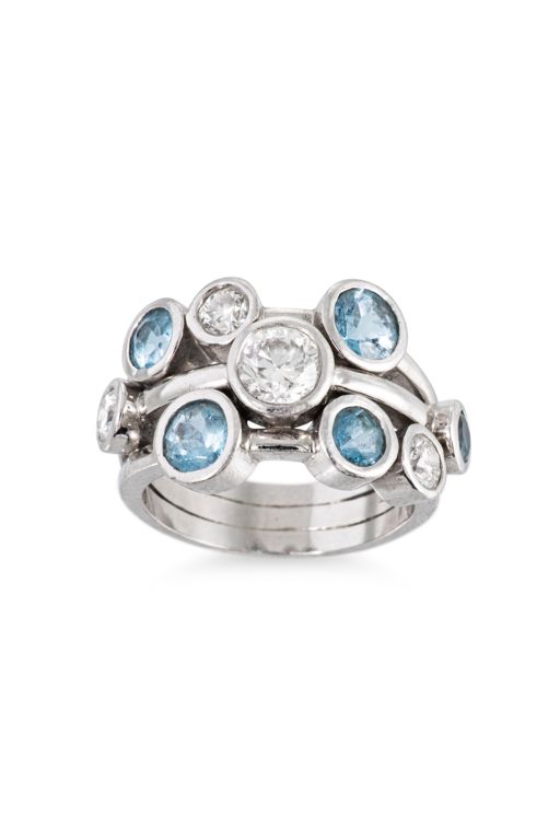 Platinum Diamond and Aquamarine Ring
