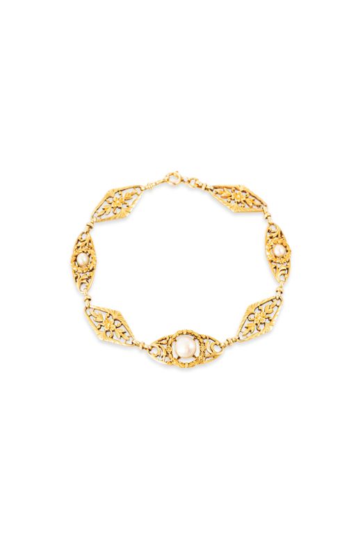 18k Yellow Gold Pearl Floral Bracelet
