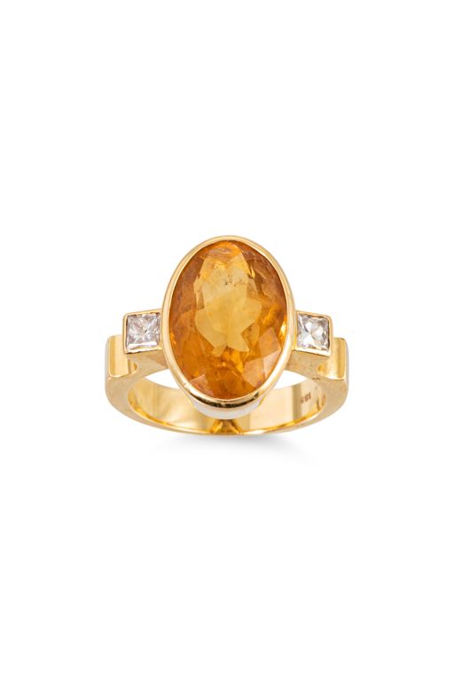 18k Yellow Gold Citrine and Diamond Ring
