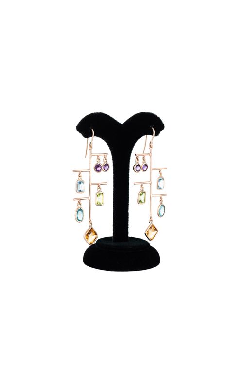 9k Gold Multi-Gem Drop Earrings