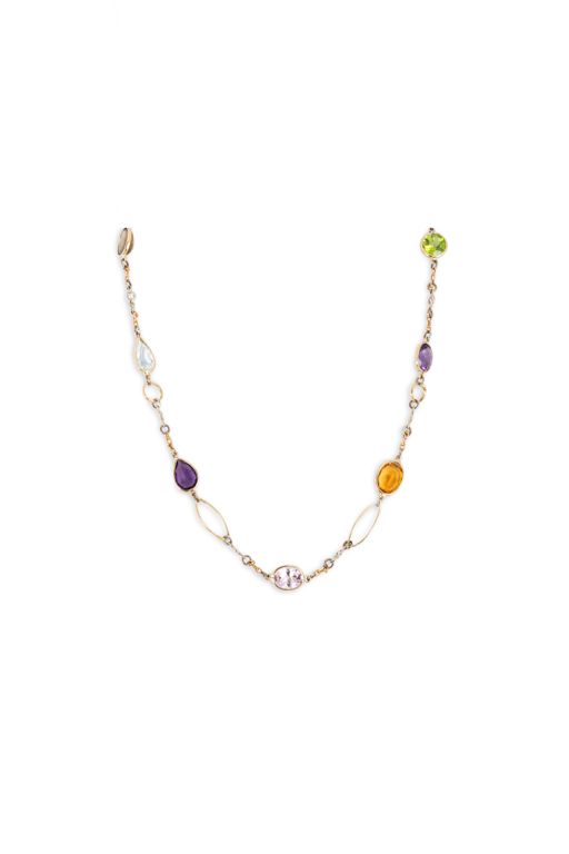 18k Yellow Gold Multi-Gem Chain Necklace