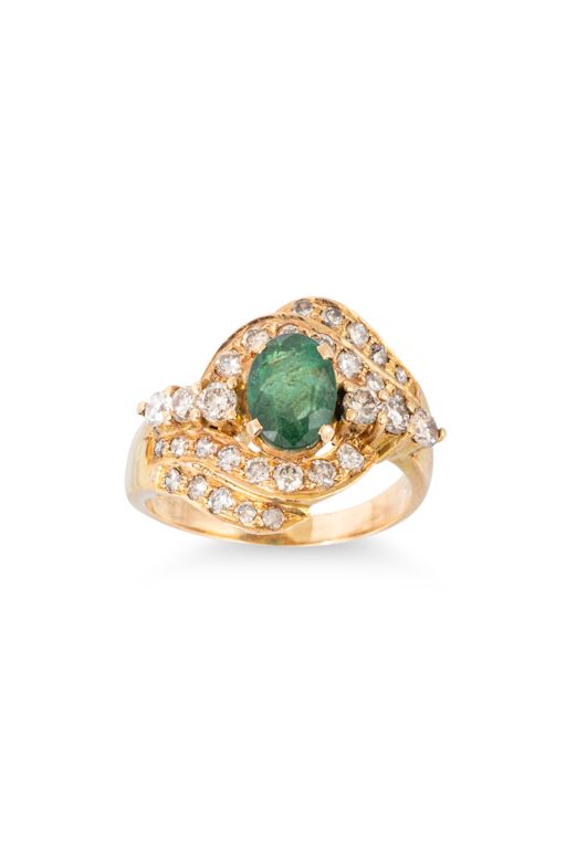 16k Yellow Gold Emerald and Diamond Cluster Ring