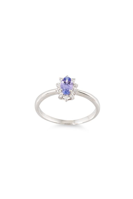 Platinum Tanzanite and Diamond Cluster Ring