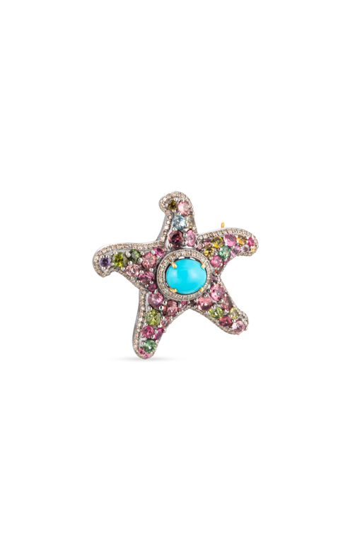 Silver Tourmaline and Turquoise Brooch/Pendant