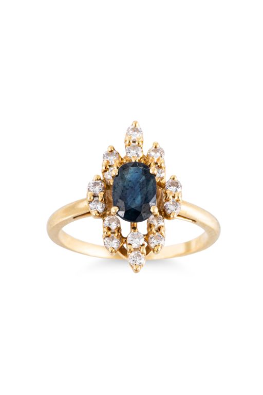 18k Yellow Gold Sapphire and Diamond Cluster Ring