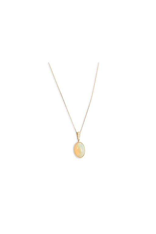 18k Yellow Gold Opal and Diamond Pendant Necklace