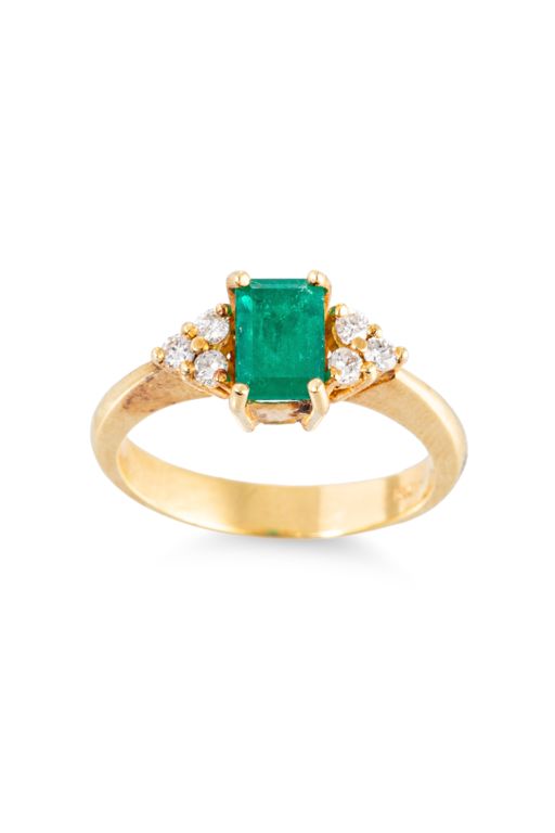 18k Yellow Gold Emerald and Diamond Ring