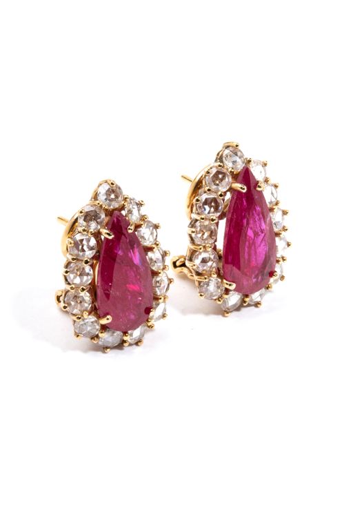 Pair of 18k Gold Ruby and Diamond Earrings